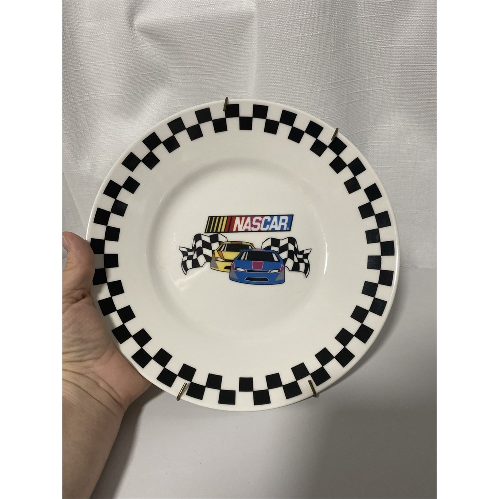 Vintage NASCAR Luncheon Plate by Gibson Checkered Race Car Design 9” W/ Hanger